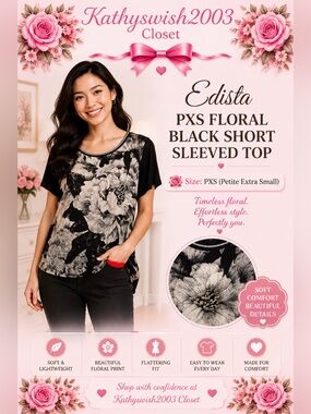 Edista PXS Floral Black Short Sleeved Top